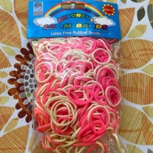 Pink White Rubber Loom Bandz Bands Refill 600 Count +C-clips
